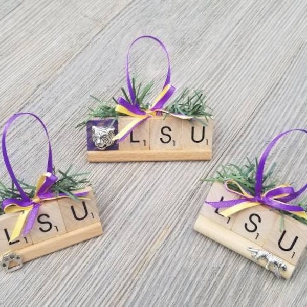 Mike the Tiger " LSU " Scrabble Ornament Made to Order for the Louisiana State University Student, Teacher, Alumni, Graduate, Athlete or Fan