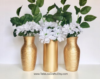 Set Of 3 Vases Wedding Centerpieces Gold Vases Flower Etsy