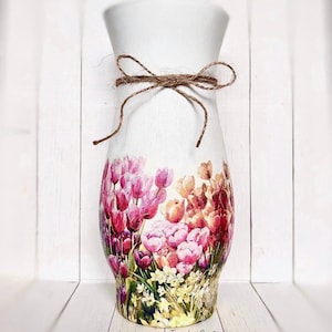 Tulip Glass Vase, Vase For Floral Arrangements, Vase For Flowers, Shabby Chic Vase, Farmhouse Vase, Vase Decor, Flower Gifts, Decor Vase.