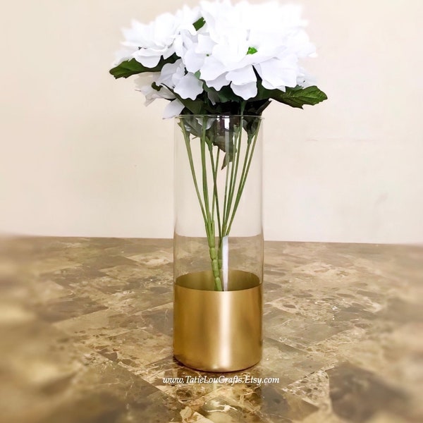 Gold Dipped Vase, Cylinder Vase, Wedding Centerpiece, Gold Vase, Baptism Centerpiece, Vases For Home ,Gold Centerpieces, Table Vase.