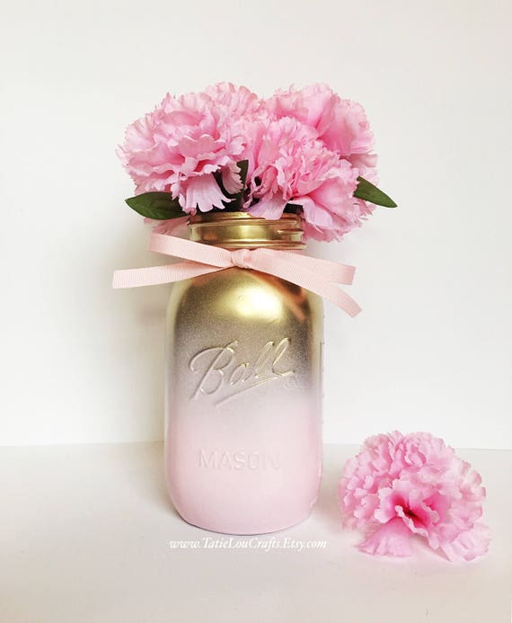 Gold And Pink Ombre Jar Baby Shower Centerpieces Girls Baby Etsy