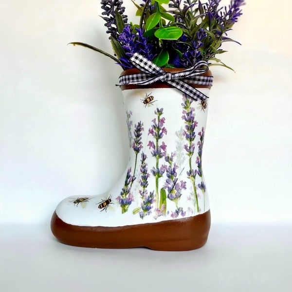 Lavender & Bumblebee Rain Boot, Ceramic Rain Boot, Kitchen Decor, Home Decor, Tiered Tray Decor.
