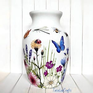 Butterfly Meadow Glass Vase, Decoupage Flower Vase, Shabby Chic Vase, Farmhouse Vase, Glass Vase, Vase Decor, Gifts For Her, Small Vase.