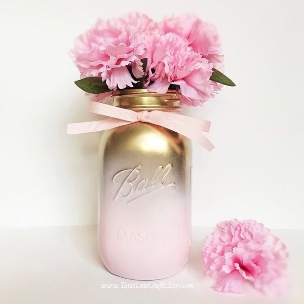 Gold And Pink Ombre Jar, Baby Shower Centerpiece, Girls Baby Shower, Birthday Centerpiece, Ombre Glass, Shelf Jar, Mason Jar.