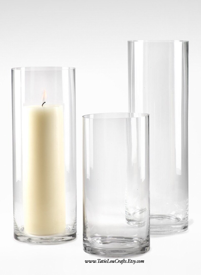 Set Of 3 Glass Cylinder Vases Wedding Centerpiecebaby Shower Etsy