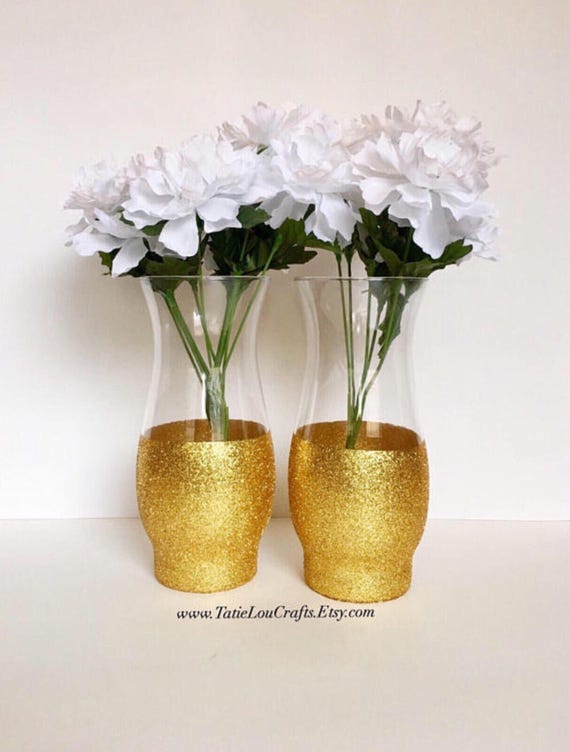 Set Of 2 Gold Dipped Vaseswedding Centerpieceflower Etsy