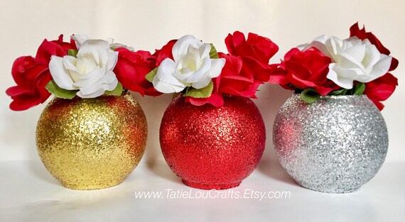 Set Of 3 Vases Christmas Decorations Round Vase Decor Etsy