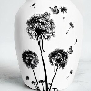 Handmade Dandelion Vase: Shabby Chic Butterfly Decor, Decoupage Vase, Fall Decor, Farmhouse Decor, Black And White Vase, Dandelion Decor. Bild 2