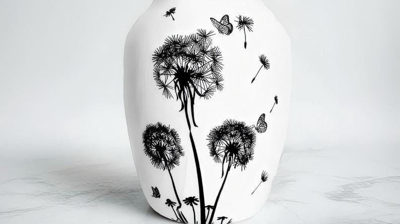 Handmade Dandelion Vase: Shabby Chic Butterfly Decor, Decoupage Vase, Fall Decor, Farmhouse Decor, Black And White Vase, Dandelion Decor. Bild 2