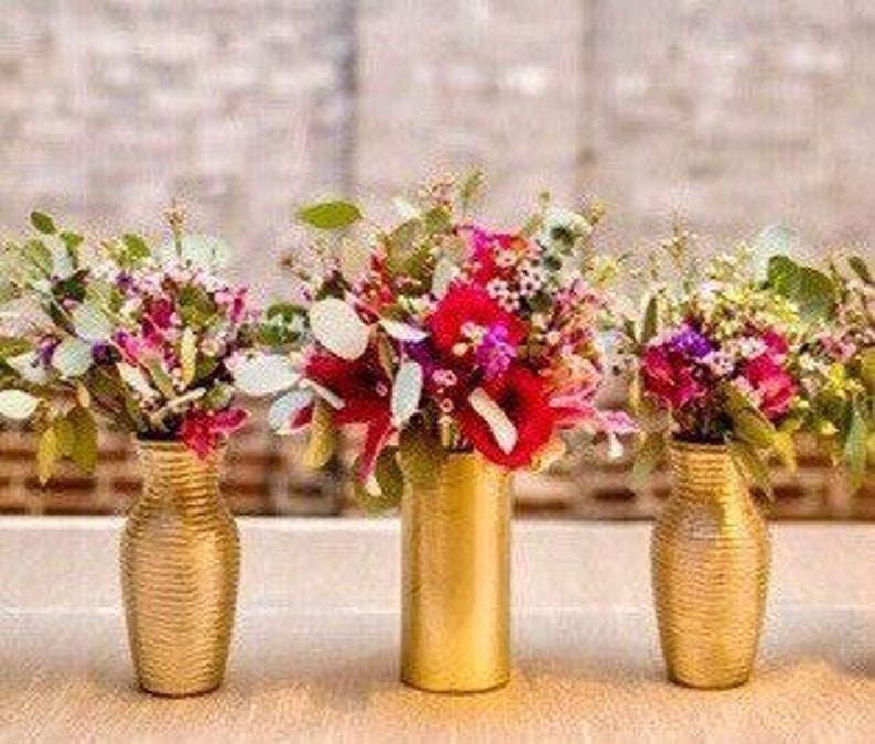 Set Of 3 Vases Wedding Centerpieces Gold Vases Flower Etsy