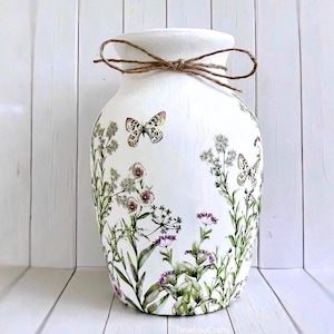 Butterfly Meadow Glass Vase, Decoupage Flower Vase, Shabby Chic Vase, Farmhouse Vase, Glass Vase, Vase Decor, Gifts For Her, Small Vase.