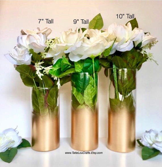 Set Of 3 Glass Ombre Vases Wedding Centerpieces Ombre Gold Etsy