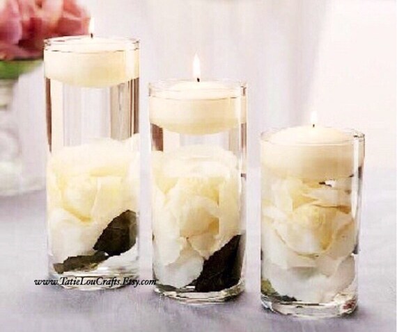 Set Of 3 Cylinder Vases With Candles And Flowers Wedding Etsy