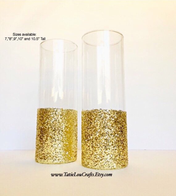 Set Of 2 Glass Cylinder Vases Wedding Centerpiecesbaptism Etsy