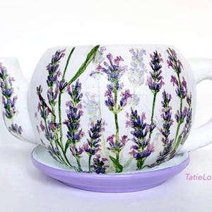 Rustic Farmhouse, Lavender Ceramic Teapot, Decoupaged Vase, Farmhouse Lavender, Shabby Chic Teapot , Flower Vase, Teapot Vase, Teapot Decor.