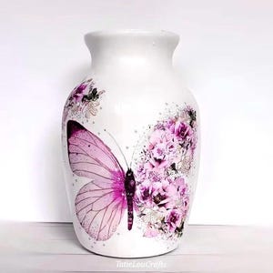 Butterfly Glass Vase, Decoupage Flower Vase, Shabby Chic Vase, Farmhouse Vase, Glass Vase, Vase Decor, Gifts For Her, Butterfly Gifts.