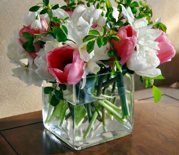 Square Glass Vasewedding Centerpiece Home Decor Vase Flower Etsy