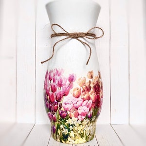 Tulip Glass Vase, Vase For Floral Arrangements, Vase For Flowers, Shabby Chic Vase, Farmhouse Vase, Vase Decor, Flower Gifts, Decor Vase.