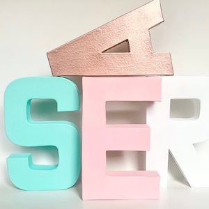 8 inch Freestanding Letters, Birthday Letters, Kitchen Decor, Paper Mache Painted Letters, Standing Letters, Shelf Letters, Wedding Letters.