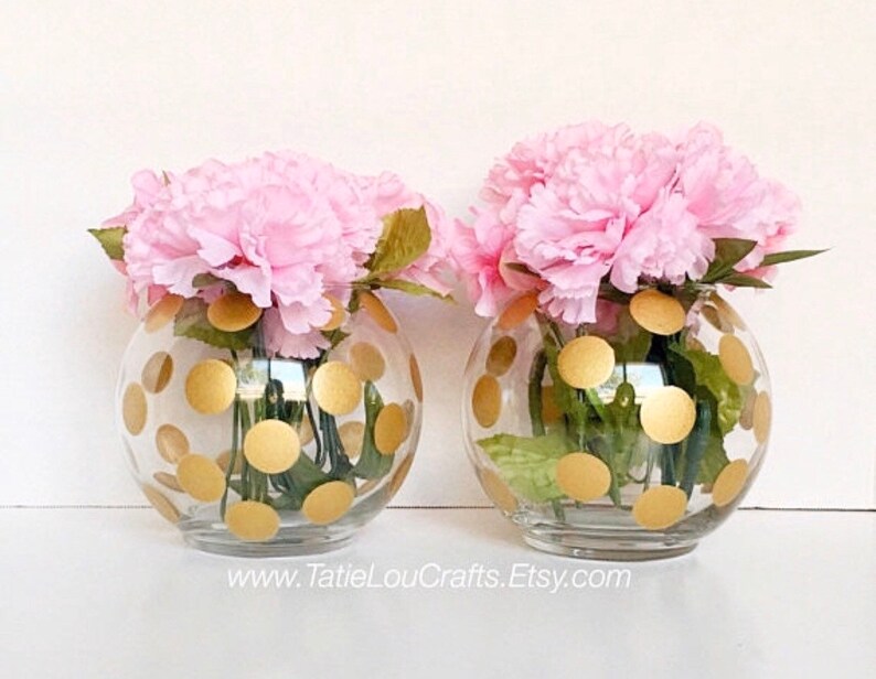 Set Of 3 Polka Dot Round Vases Baby Shower Centerpieces Etsy
