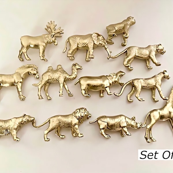 12 Mini Gold Metallic Animals- Safari Gold Animals- Party Favors- Animal Cake Toppers-Nursery Safari Decor-Shelf Decor-Safari Birthday Decor