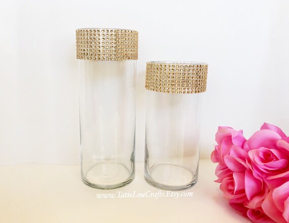 Set Of 2 Rhinestone Cylinder Vases Wedding Centerpiece Etsy