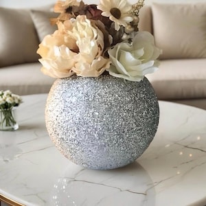 Runde Glitter Vase, Hochzeit Herzstück, Taufe Herzstück, Sweet sixteen, Baby-Dusche-Dekor, Brautparty-Dekor, Silber Herzstücke.