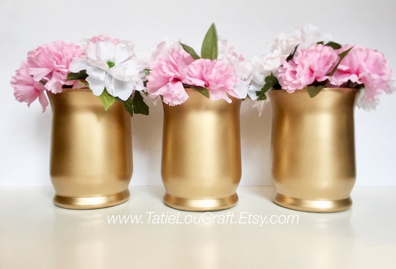 Set Of 3 Vases Wedding Centerpieces Gold Vases Flower Etsy