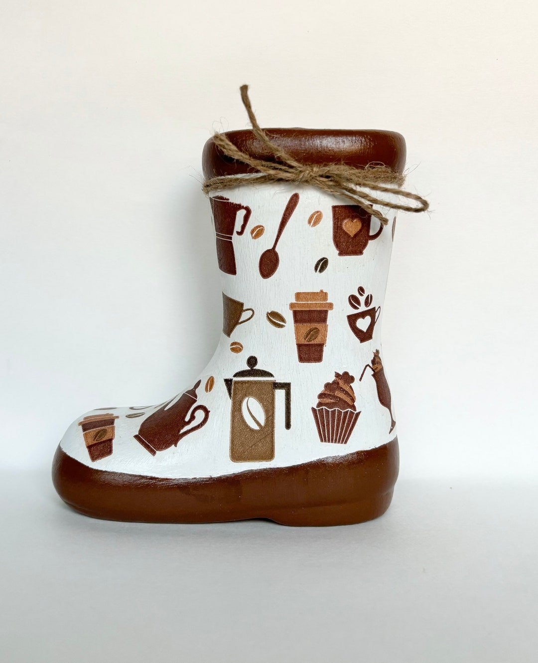 Coffee Themed Rain Boot Decor Ceramic Rain Boot With Decor Etsy