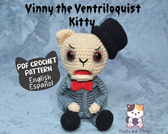 Cat Ventriloquist Doll Interactive Crochet Pattern by Floofs and Things, Halloween Creepy Cute Amigurumi Pattern