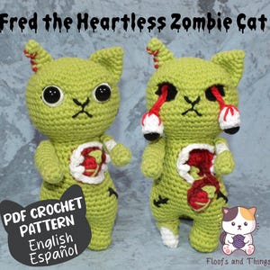 Zombie Cat Interactive Crochet Pattern by Floofs and Things, Halloween Creepy Cute Amigurumi Pattern