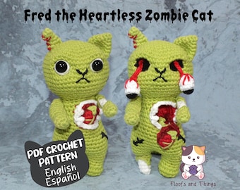 Zombie Cat Interactive Crochet Pattern by Floofs and Things, Halloween Creepy Cute Amigurumi Pattern