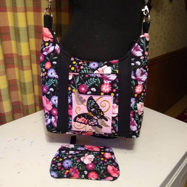 cross body floral quilted purse makeup pouch included butterfly theme