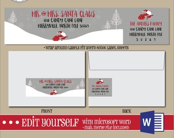 EDITABLE Christmas ADDRESS LABEL Template,Wrap Around Label, Addressing,Christmas,Word,Mail Merge,Instant Download, Return Address, Template