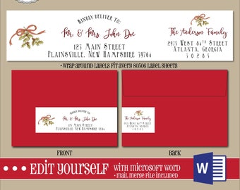 EDITABLE Christmas ADDRESS LABEL Template,Wrap Around Label, Addressing,Christmas,Word,Mail Merge,Instant Download, Return Address, Template