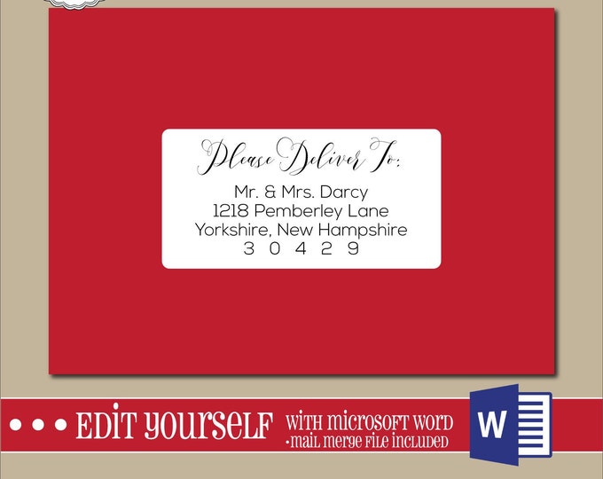 EDITABLE Christmas ADDRESS LABEL Template,2x4 Address Label, Addressing,Christmas,Word,Mail Merge,Instant Download, Template