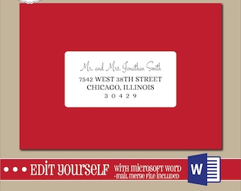 EDITABLE Christmas ADDRESS LABEL Template,2x4 Address Label, Addressing,Christmas,Word,Mail Merge,Instant Download, Template