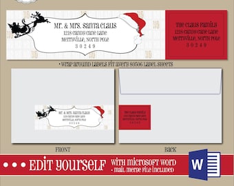 EDITABLE Christmas ADDRESS LABEL Template,Wrap Around Label, Addressing,Christmas,Word,Mail Merge,Instant Download, Return Address, Template