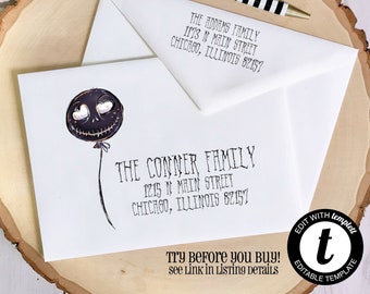 Editable Halloween Envelope Template for Templett.com | Skull Balloon