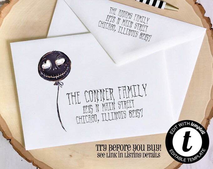 Editable Halloween Envelope Template for Templett.com | Skull Balloon