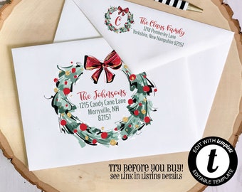 EDITABLE Christmas ENVELOPE Template, Templett, Christmas Envelope ADDRESSING,Christmas,Holly,Recipient Addressing,Envelope Addressing