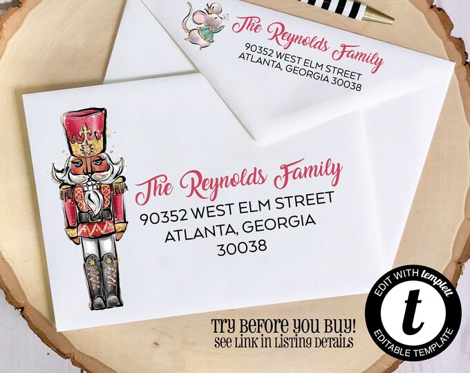 EDITABLE Christmas ENVELOPE Template, Templett, Christmas Envelope ADDRESSING, Nutcracker, Mouse King, Envelope Addressing, Return Address