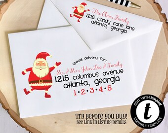 Editable Christmas Envelope Template for Templett.com | Whimsical Santa