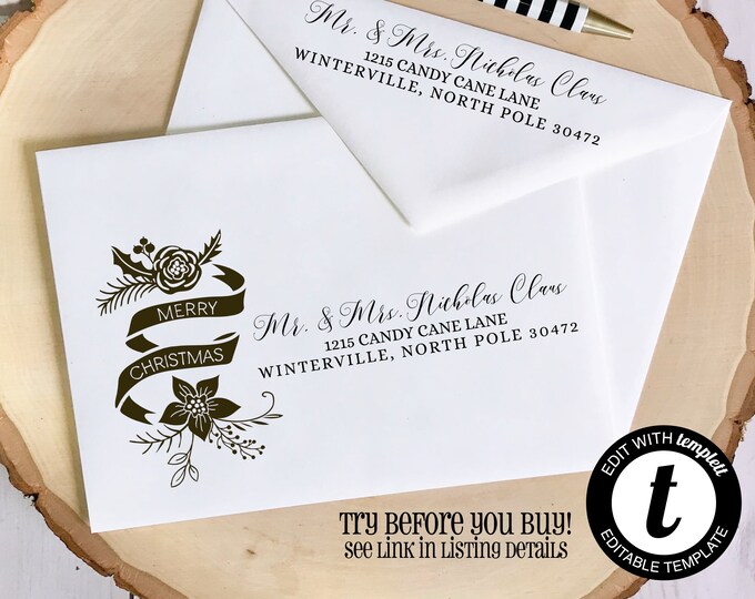 EDITABLE Christmas ENVELOPE Template, Templett, Christmas Envelope ADDRESSING, Christmas,Recipient Addressing, Envelope Addressing