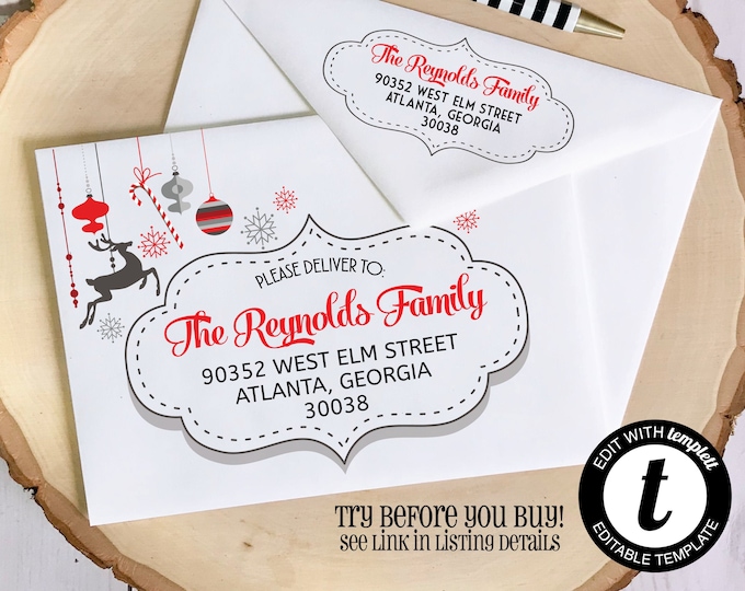 EDITABLE Christmas ENVELOPE Template,Templett, Christmas Envelope ADDRESSING,Christmas,Recipient,Envelope Addressing,Instant Download