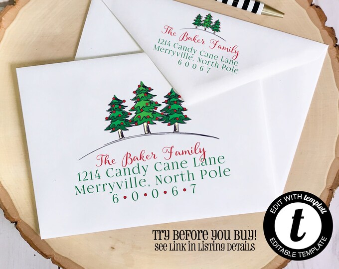 EDITABLE Christmas ENVELOPE Template, Templett, Christmas Envelope ADDRESSING, Christmas, Tree, Recipient Addressing, Envelope Addressing