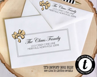 EDITABLE Christmas ENVELOPE Template, Templett, Christmas Envelope ADDRESSING, Christmas, Bow, Recipient Addressing, Envelope Addressing