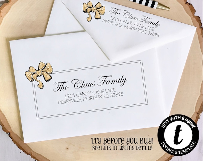 EDITABLE Christmas ENVELOPE Template, Templett, Christmas Envelope ADDRESSING, Christmas, Bow, Recipient Addressing, Envelope Addressing