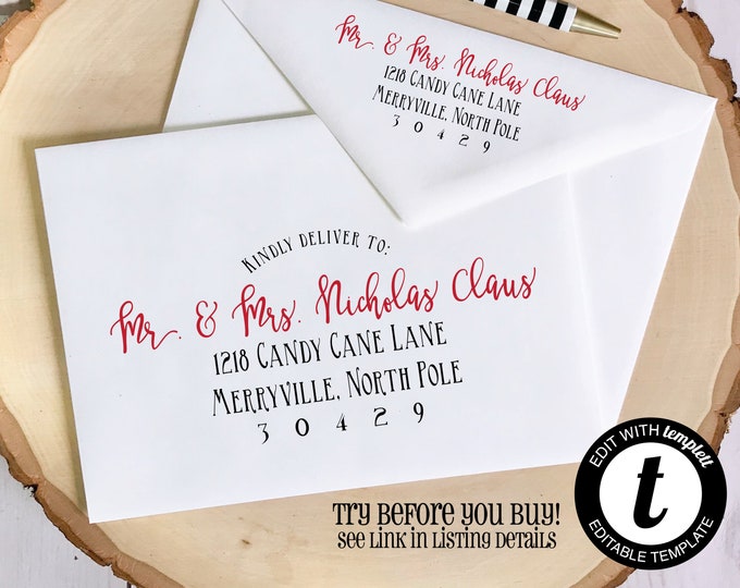 EDITABLE Christmas ENVELOPE Template, Templett, Christmas Envelope ADDRESSING, Christmas, Recipient Addressing, Envelope Addressing