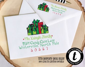 EDITABLE Christmas ENVELOPE Template, Templett, Christmas Envelope ADDRESSING, Christmas, Gifts, Recipient Addressing, Envelope Addressing